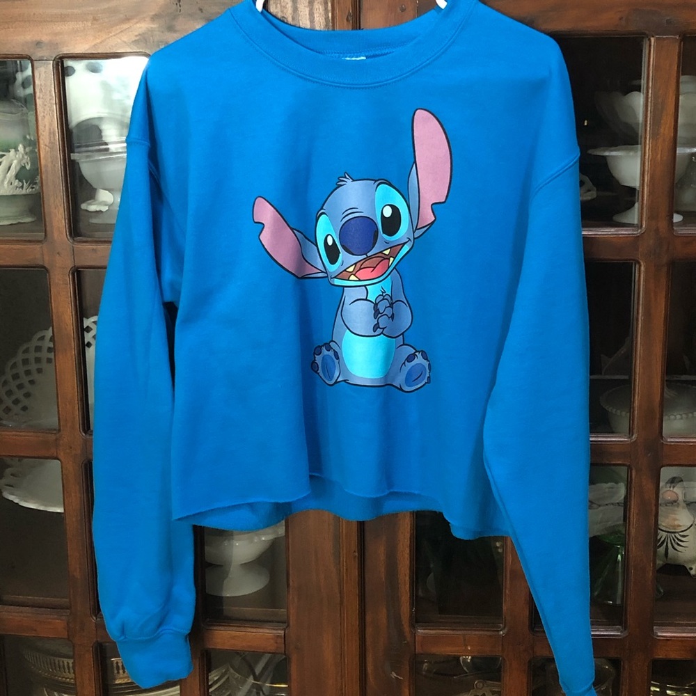 Disney Stitch Blue Cropped Sweatshirt Never Worn